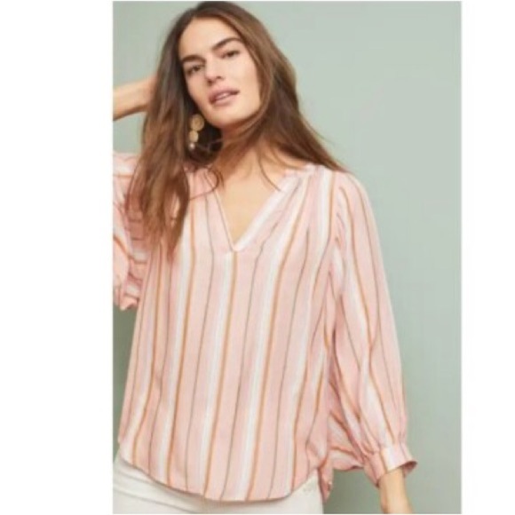 Anthropologie - Maeve Brenda Colorful Stripe VNeck Flowy Boho Blouse Size Small - Picture 1 of 12